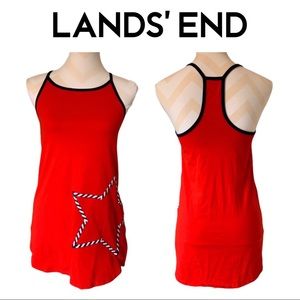LANDS' END Patriotic Cotton Racerback Tunic Top July 4th Women's Medium USA 250